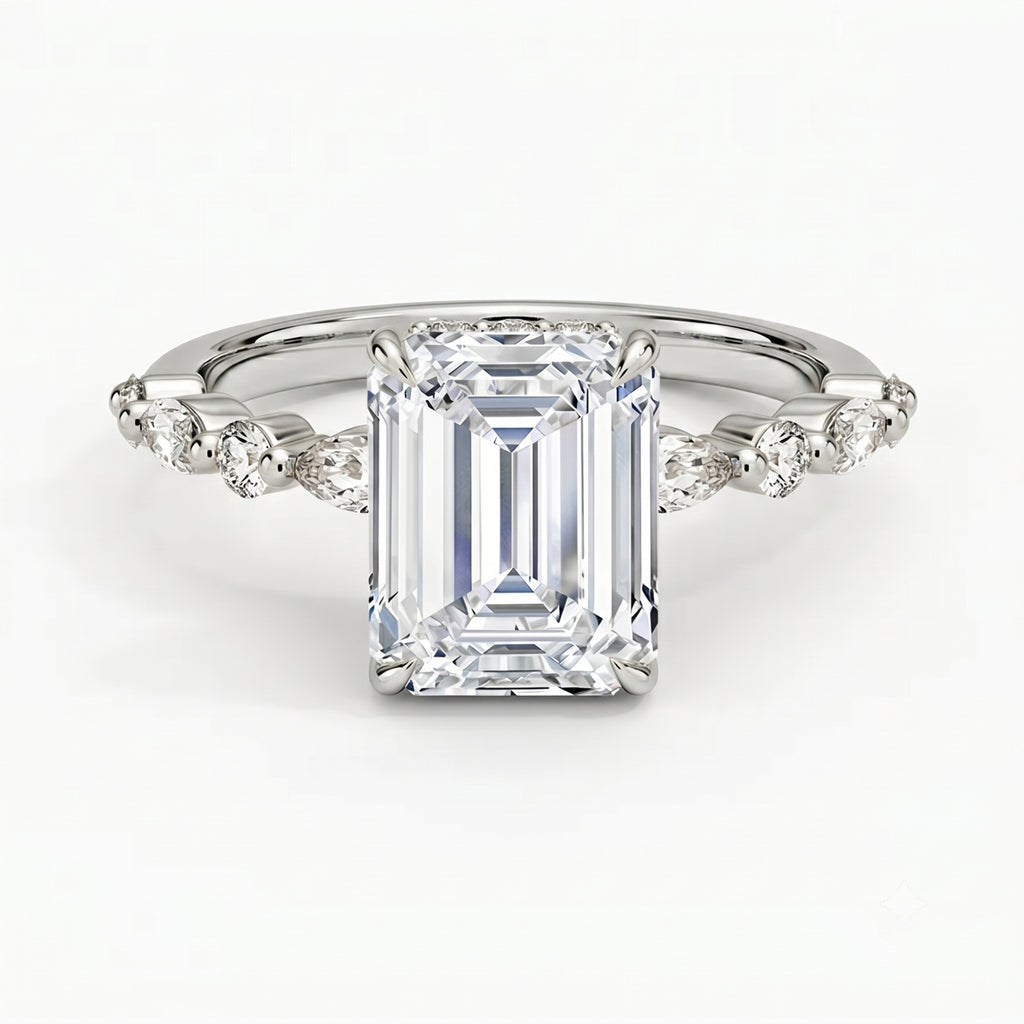 Ivy Hidden Halo Emerald Ring
