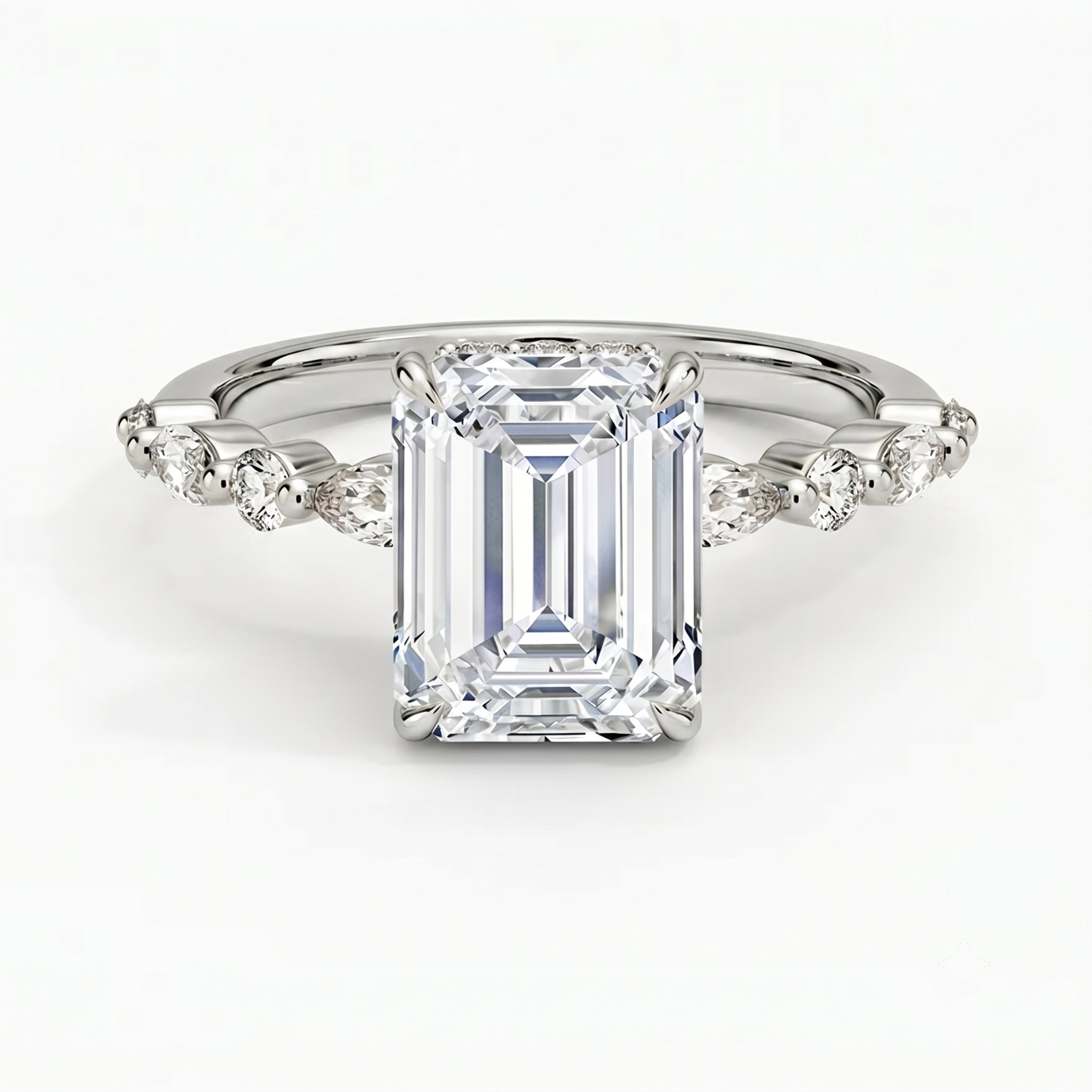 Ivy Hidden Halo Emerald Ring