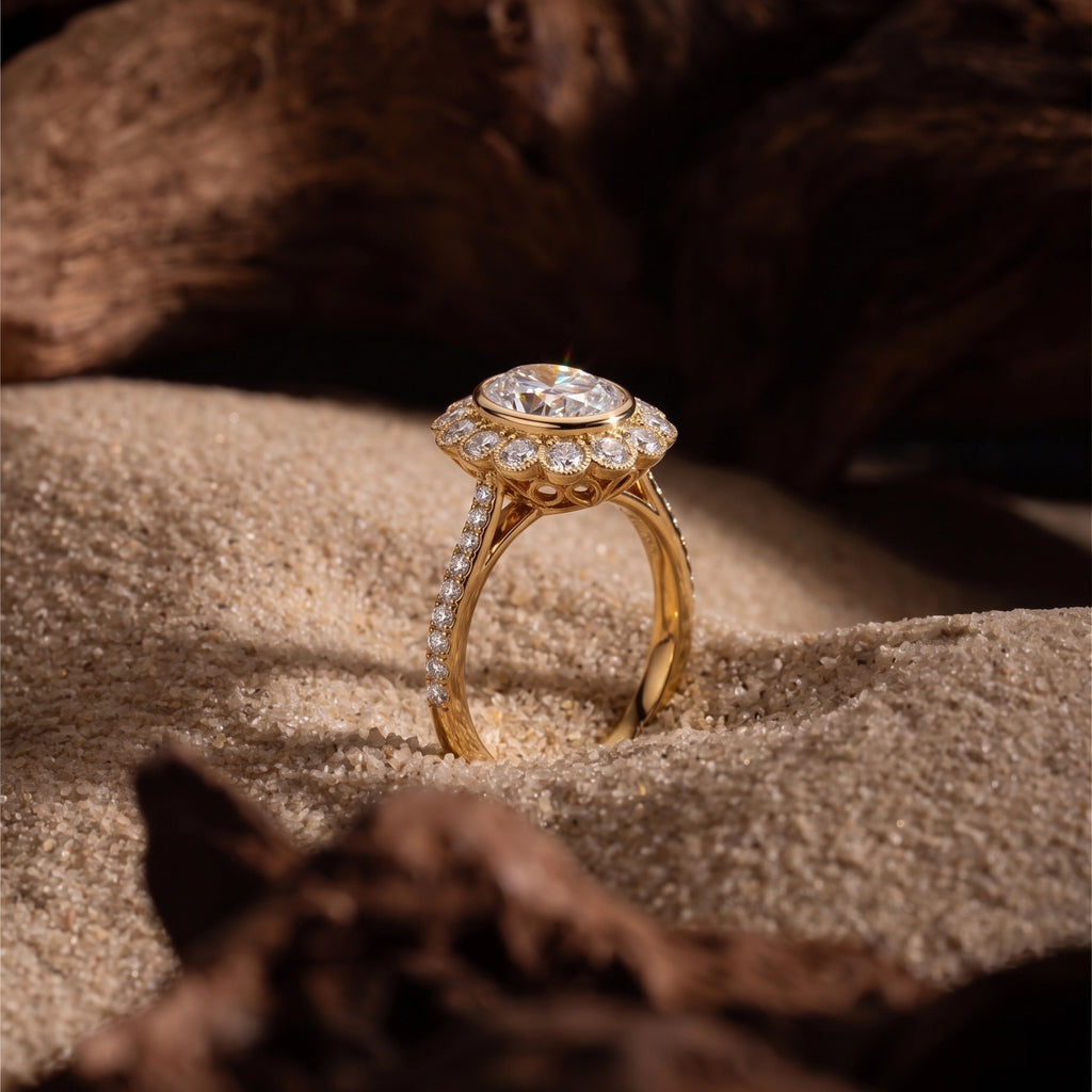 Heart of Helios-Oval Halo Ring