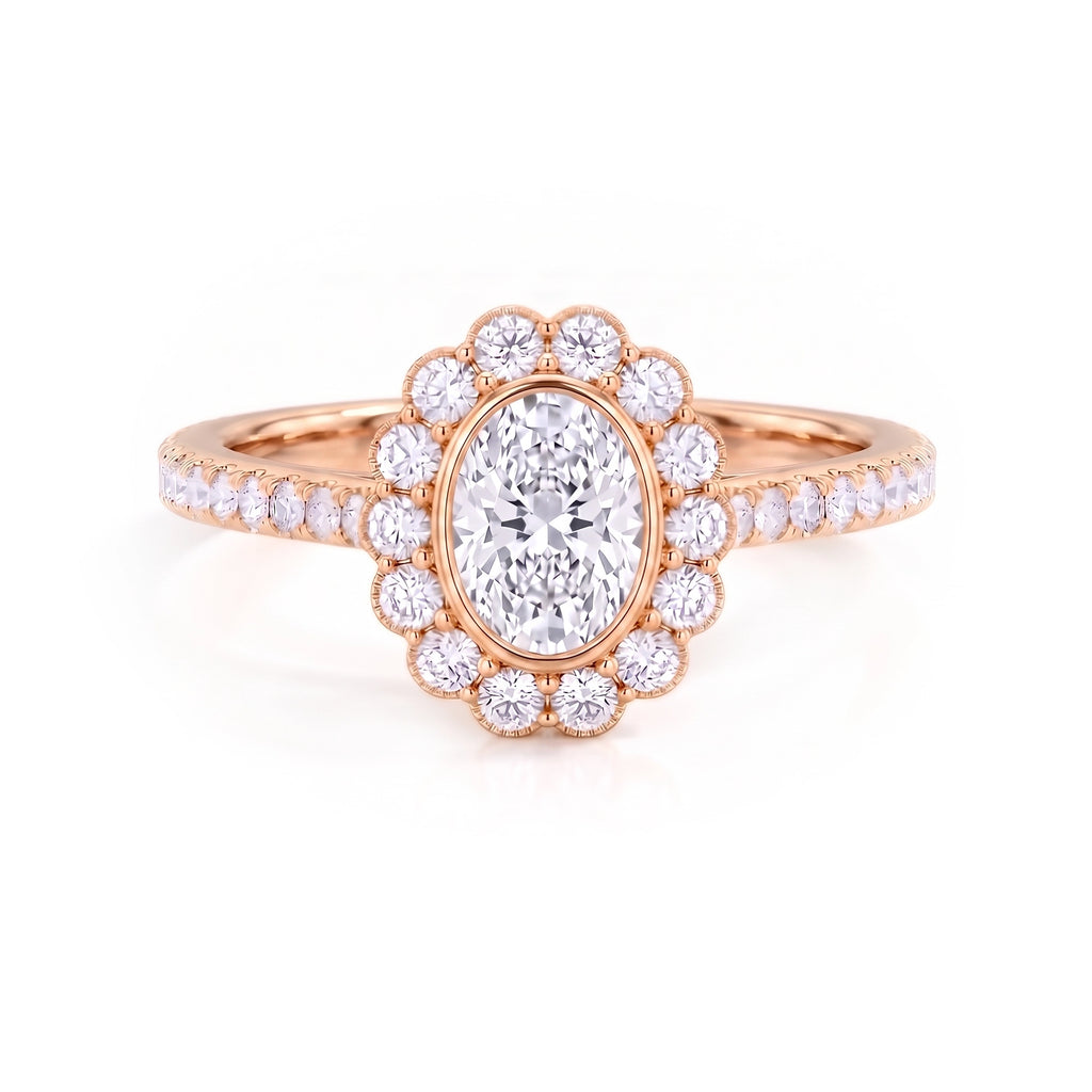 Heart of Helios-Oval Halo Ring