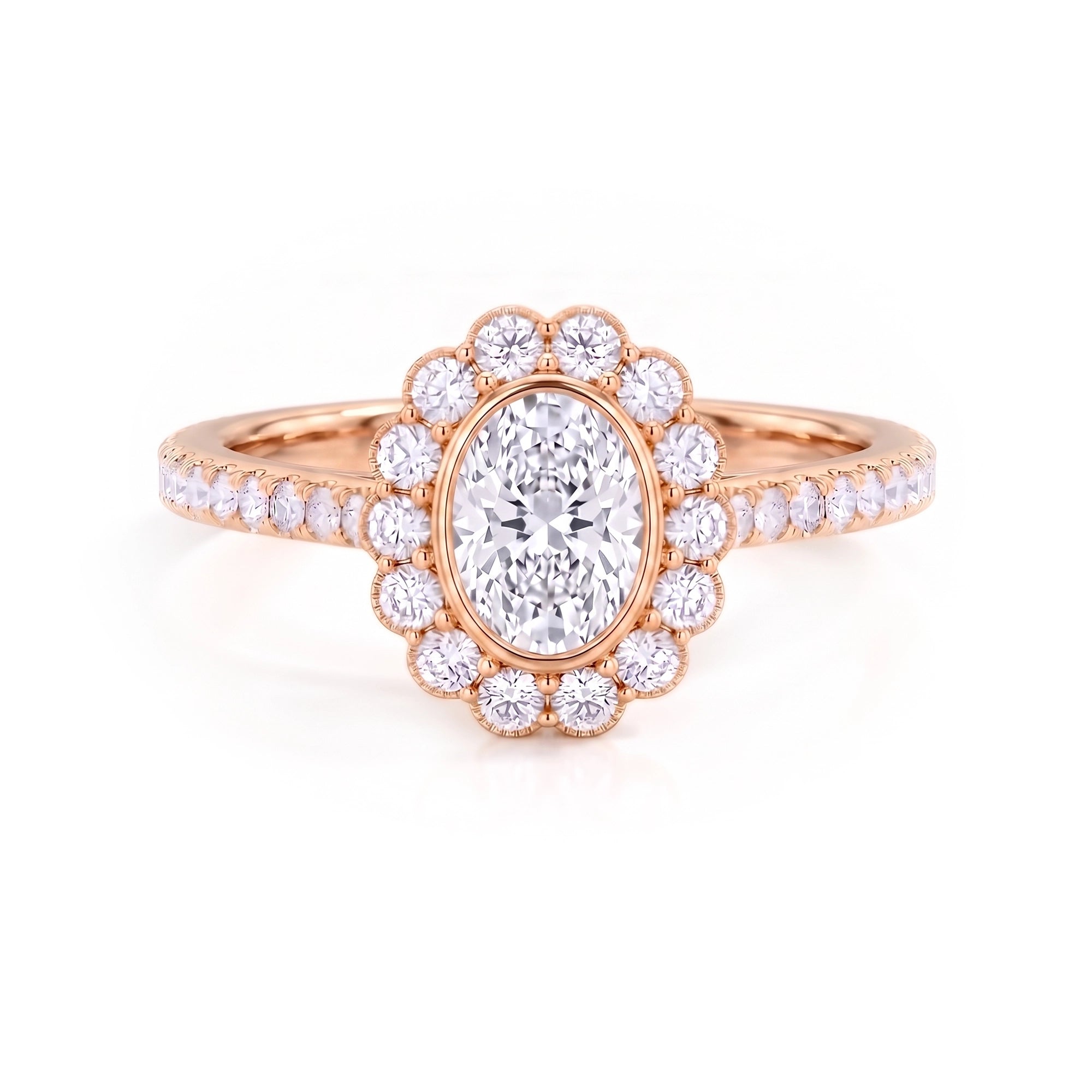 Heart of Helios-Oval Halo Ring