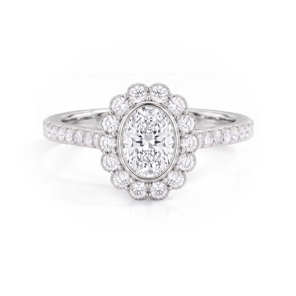 Heart of Helios-Oval Halo Ring