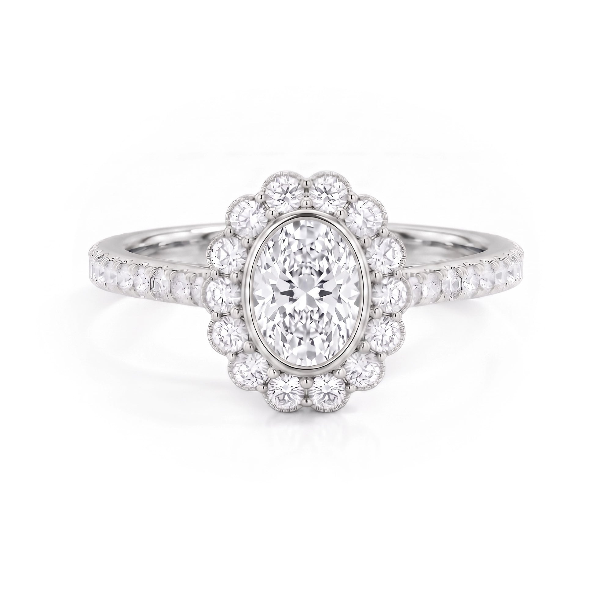 Heart of Helios-Oval Halo Ring