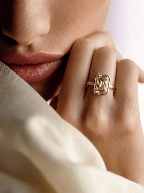 Amber Lotus Solitaire Ring