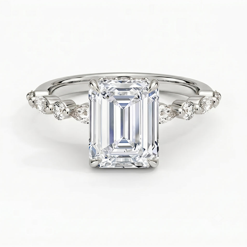 Ivy Hidden Halo Emerald Ring