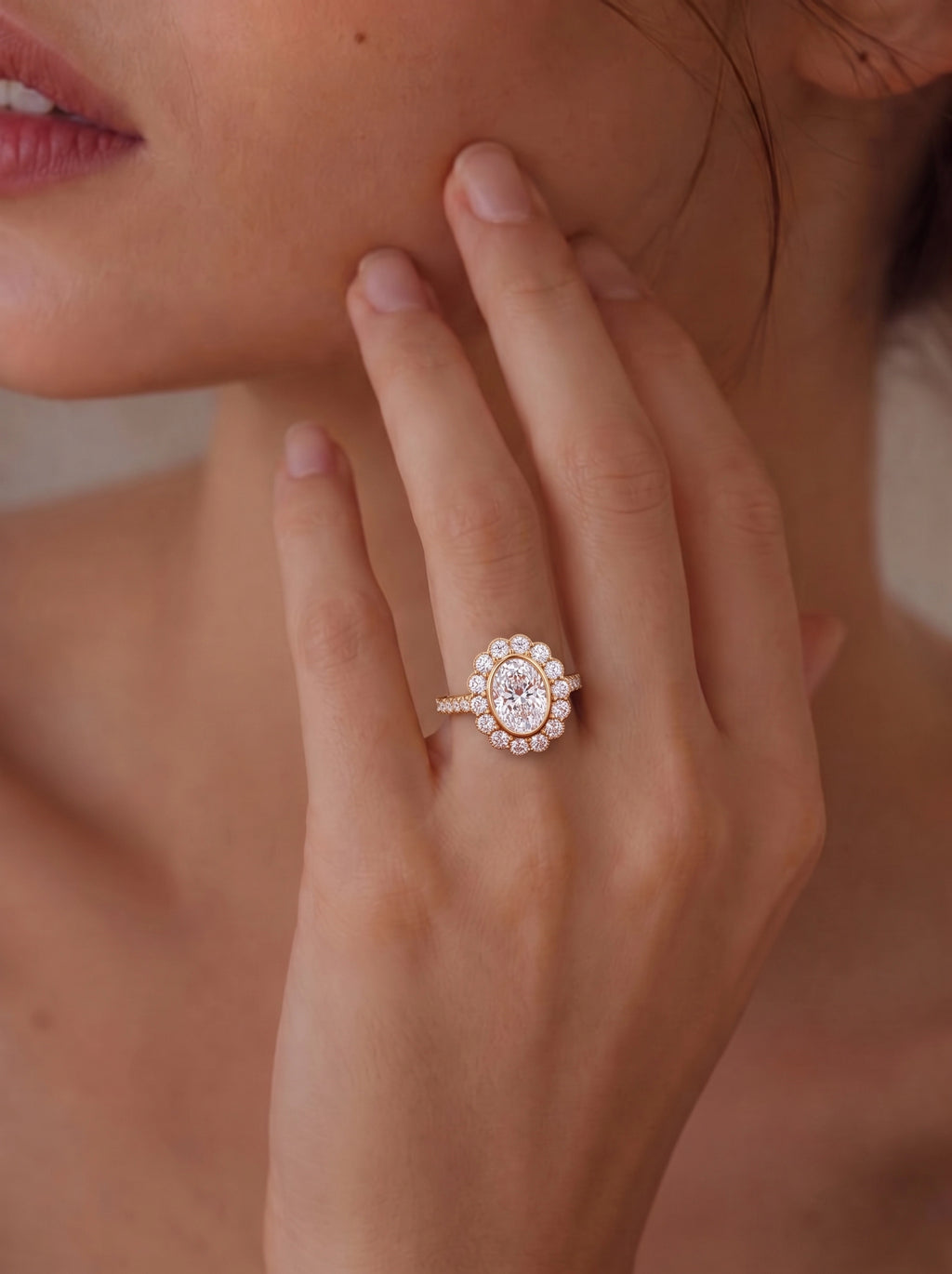 Heart of Helios-Oval Halo Ring