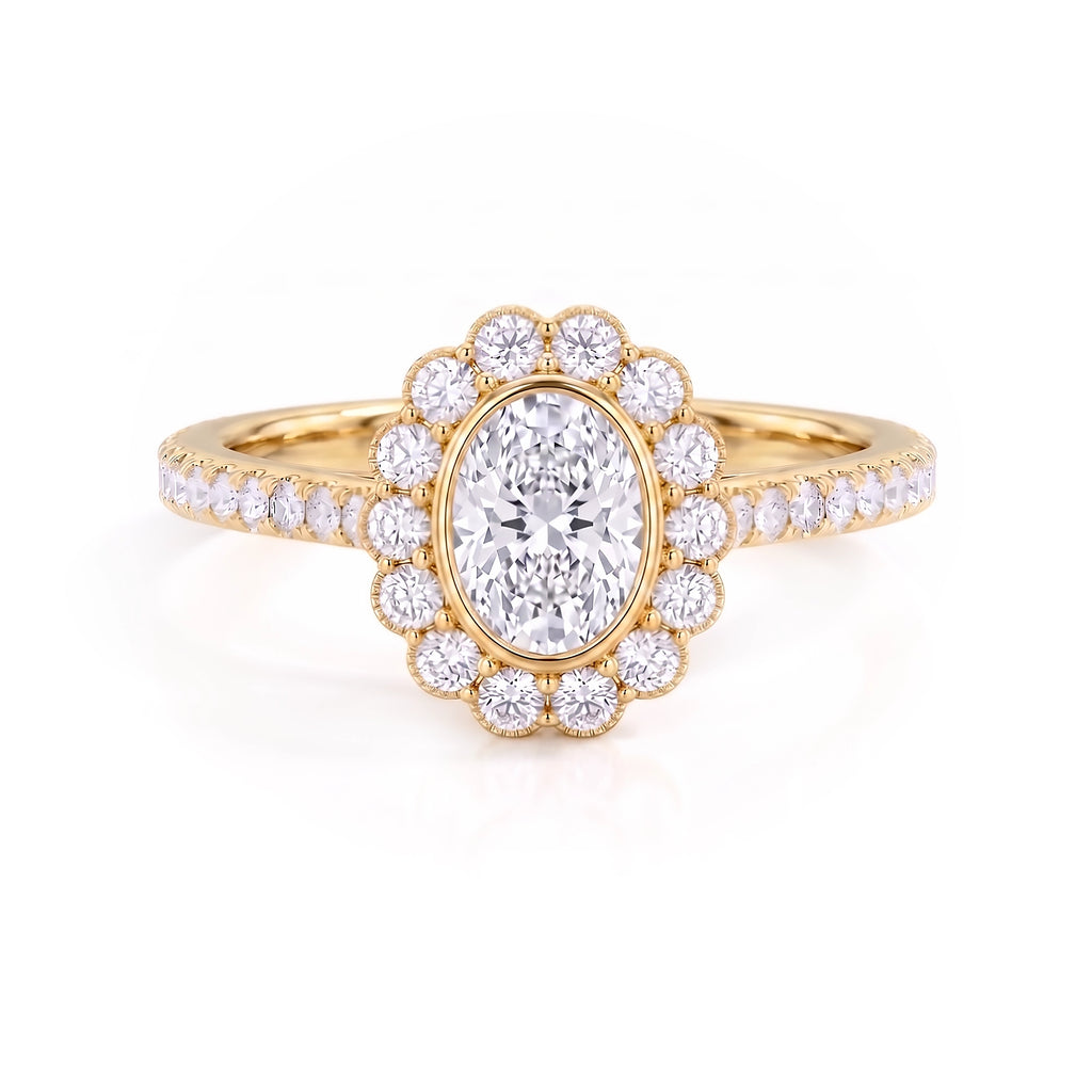 Heart of Helios-Oval Halo Ring