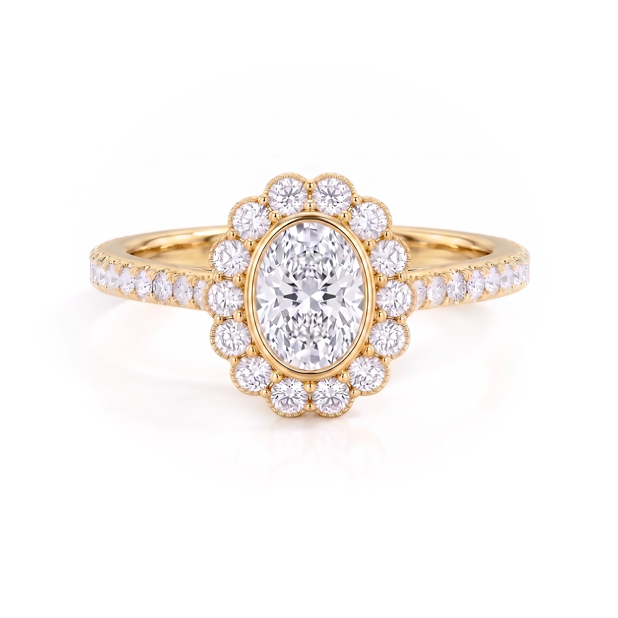 Heart of Helios-Oval Halo Ring