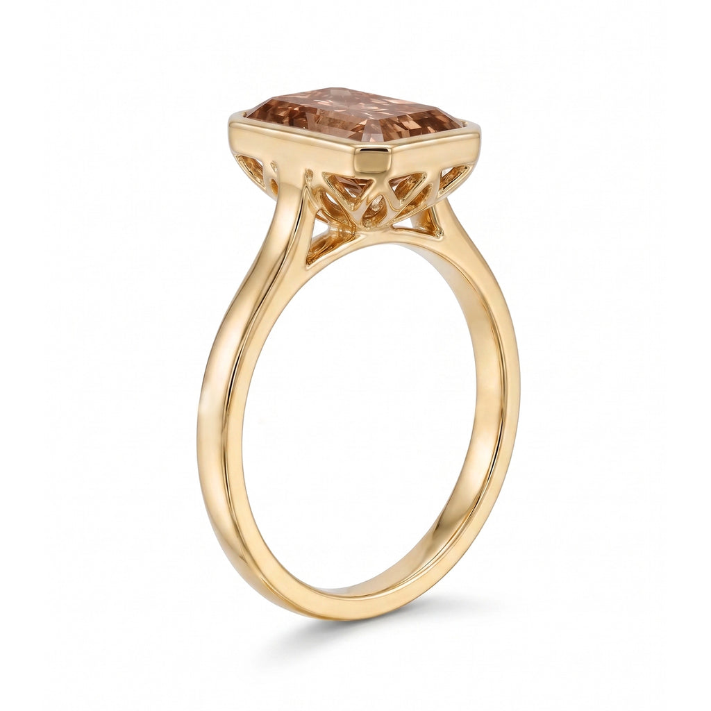 Amber Lotus Solitaire Ring